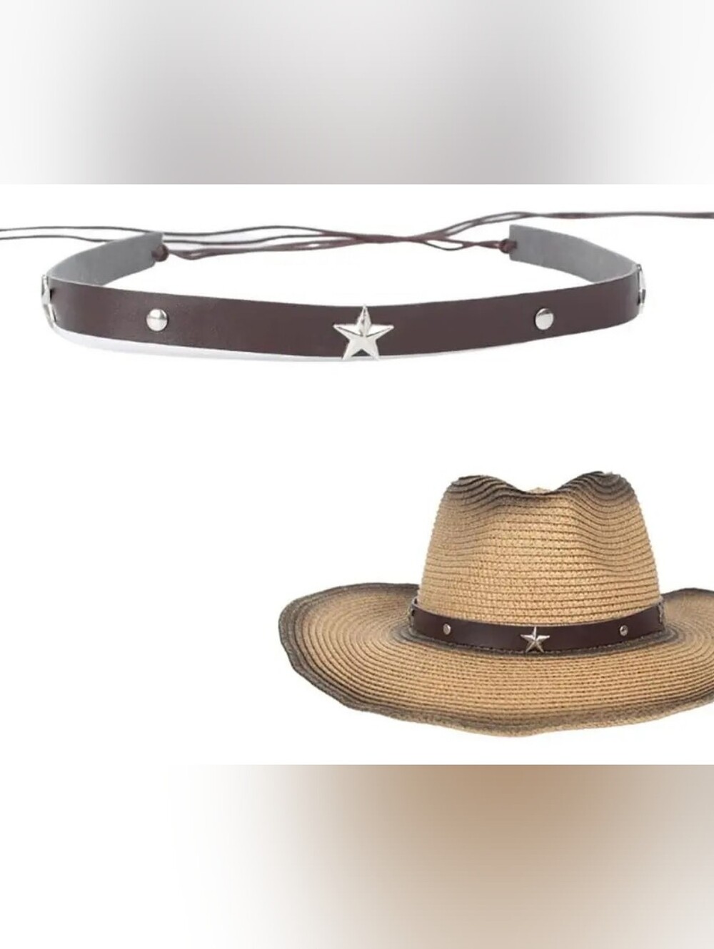 Brown Leather Star-Stud Choker Necklace